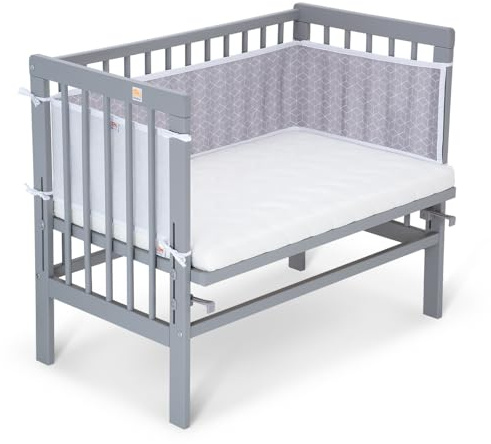 FabiMax 4674 Beistellbett Basic grau, inkl. Matratze Comfort und Nestchen graue Würfel