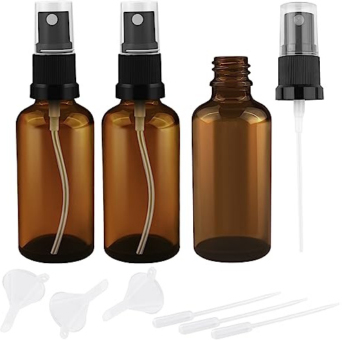 Oulesvte 3 Stücke Braunglas Sprühflasche, 50 ml Nachfüllbar, Zerstäuber Tragbares, Kleine Sprayflasche für Familie, Geschenke