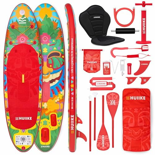 HUIIKE Stand Up Paddling Board 10' und bis zu 130 kg mit Zubehör Inklusive | Zum Kajak Umbaubar mit Paddel, Pumpe, Finnen und Leash. Paddle SUP Board Aufblasbar Hohe Stabilität und Widerstandsfähigkeit