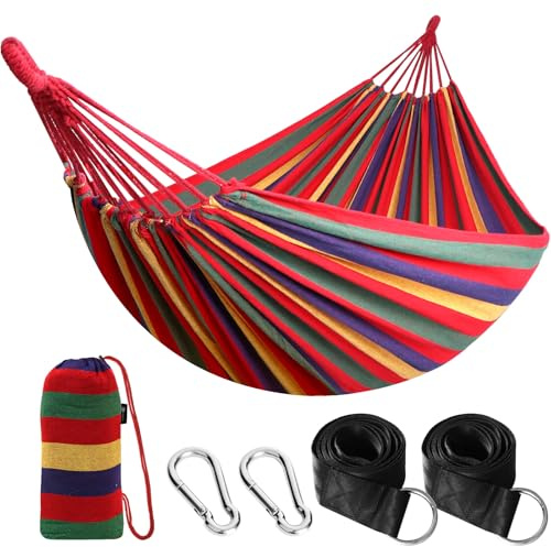 ANYOO Hängematte Outdoor Baumwolle Bequemer Stoff mit Baumfreundlichen Gurten zum Aufhängen, Robuste Tragbare Hängematte mit Reisetasche für Garten, Indoor, Balkon, Terrasse, Camping