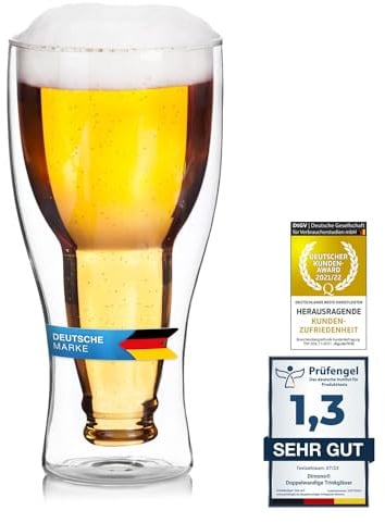 Dimono Doppelwandiges Bierglas 0,33 L Inside Out Umgestülpte Bierflasche im Glas (1 Glas)