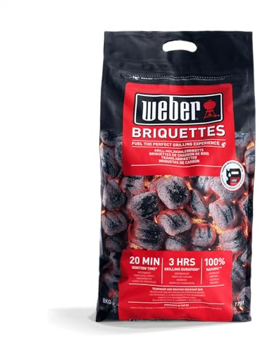 Weber Grill-Briketts (8kg Sack), für Lange und konstante Glut, ideal für längeres Grillen des Grillguts, 100% natürliches Holz, EU-Produkt, nachhaltig gewonnen, FSC Zertifiziert (1759180)