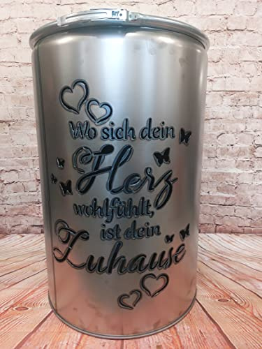 Fuchsbau Feuertonnen Feuertonne - Wo Sich Dein Herz wohlfühlt Motiv - Gefertigt aus neuem Ölfass - Feuerstelle für Garten und Terrasse - Hohe Feuerschale mit Rostoptik - 90 x 60 cm