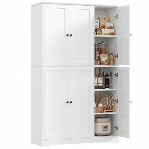 FirFurd Küchenschrank, 180 cm Mehrzweckschrank Vorratsschrank, Buffetschrank mit 6 Türen und verstellbaren Einlegeböden, Allzweckschrank für Küche Wohnzimmer Eingangsbereich, 180x106x37 cm, weiß