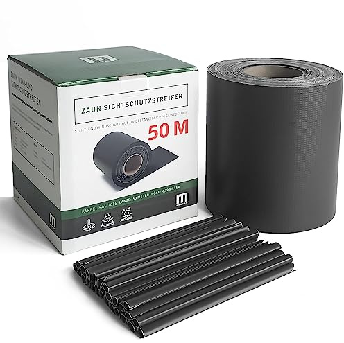 Stabmattenzaun Sichtschutz-Streifen, PVC Folie in Anthrazit, 19cm hoch, 50m lang, inkl. 40 Befestigungs-Clips. Zubehör für Doppelstabmattenzäune und Einzelstabmattenzäune – Zaun Sichtschutz, reißfest