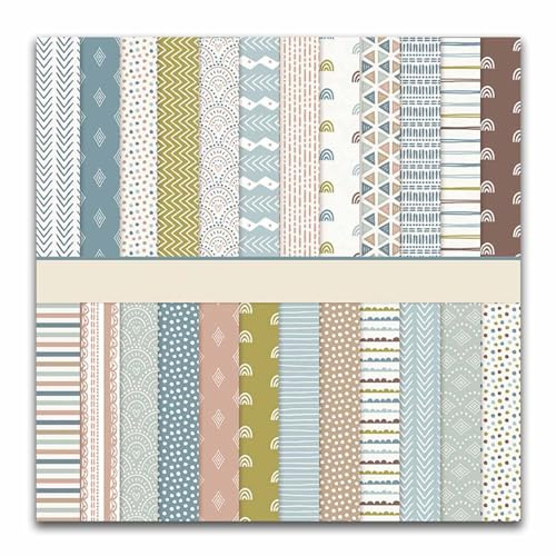 MerwDeeyt Scrapbook Papier 30,5x30,5 cm Doppelseitiges Bastelpapier (Blau) | 24 Muster 24 Blatt, Boho Motivpapier, Buntes Dekorpapier, für Journal Scrapbooking