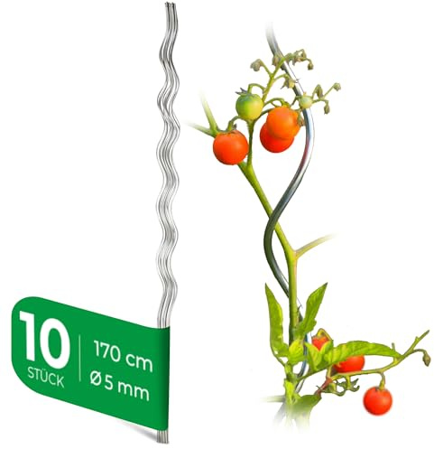 Novatool 10 Stück Tomatenstäbe 170 cm x 5 mm Ø Tomatenspiralstäbe verzinkt Rankstäbe Tomatenstangen 170cm Tomaten Rankhilfe Pflanzstäbe Tomatenstab Pflanzständer Pflanzstecker Tomatenspiralstab