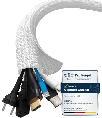 shinfly 13mm-3m Kabelschlauch Selbstschließend Weiß, Kabelmanagement, Flexibler Kabelkanal für TV und Computer, Versteckten Kabelschutz und Kabelverwaltung
