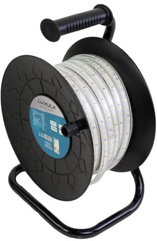 LUXULA LED Lichtbandtrommel 25m IP65, 1000 lm/m, 5000K Neutralweiß | Lichtschlauch außen, 180 LED/m, kürzbar 20cm, bis 70m erweiterbar, Baustellenleuchte für Werkstatt, Halle, Gerüst