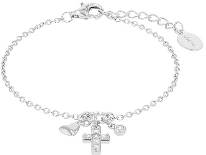 s.Oliver Armband 925 Sterling Silber Mädchen Kinder Armschmuck, mit Zirkonia synth., 14+2 cm, Silber, Kreuz, Kommt in Schmuck Geschenk Box, 2022704
