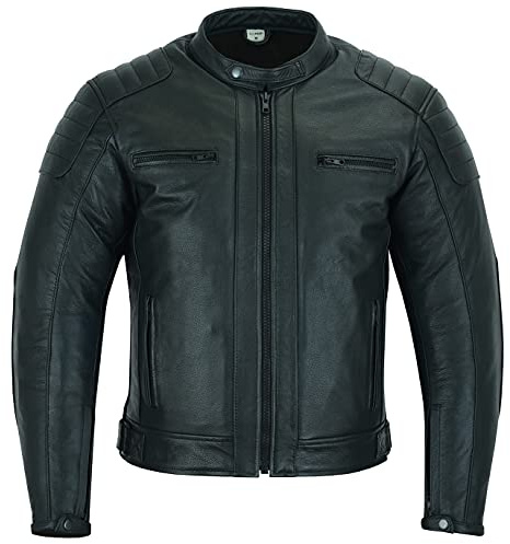 Texpeed Motorradjacke Herren Leder mit Protektoren [Klasse AAA] | Schwarz | EN 17092 verstärkt, EN 1621-1 [Level 1] flexible Protektoren, Winterfutter, Echtes Rindsleder, Größe XL