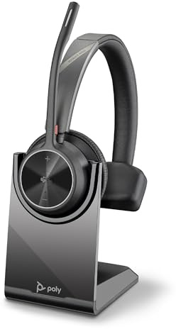 Poly Voyager 4310, schnurloses UC-Headset und Ladestation – Ein-Ohr-Bluetooth-Headset mit Noise Cancelling-Mikrofonarm – Verbindung mit PC/Mac/Mobiltelefon – Kompatibel mit Teams (zertifiziert), Zoom