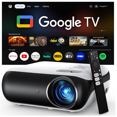 Official Google TV Smart Beamer 4k, HAPPRUN 25000L Full HD Beamer Heimkino mit Dolby Audio, Wi-Fi & Bluetooth, Integrierte Streaming-Apps, 300 Projektor Kompatibel mit Spielkonsolen und Handy