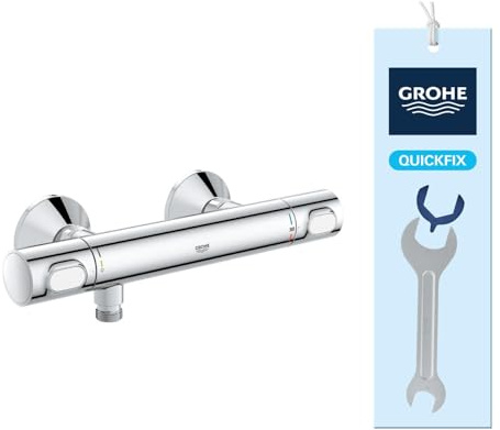 GROHE Precision Flow, Duscharmatur wassersparend (Thermostat hält Temperatur konstant, Verbrühschutz bei 38°C, Mischbatterie mit Wasserspartaste für die Dusche, mit 3in1 Werkzeug), chrom, 34840000