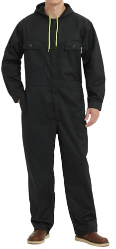 Yukirtiq Herren Arbeitsoverall mit Reißverschluss Arbeitsanzug Handwerker Rallyekombi Overall Werkstatt Mechaniker Arbeitskombi, Schwarz, XL