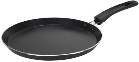 Crealys 506660, Aquilon Crêpepfanne, Durchmesser 24 cm, aus Aluminium, schwarze Antihaftbeschichtung, ohne PFOA, schwarzer Thermogriff, für alle Herdarten außer Induktion