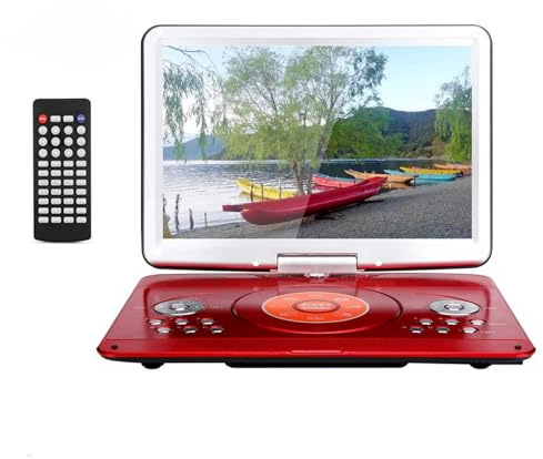 YOOHOO 16.9 tragbarer DVD Player für Auto und Kinder mit Bildschirm 14.1 HD Bildschirm,mit akku,unterstützt alle Regionen, mehrere Regionen, Auto DVD Player für Kinder, Kopfhörer/SD/USB, rot