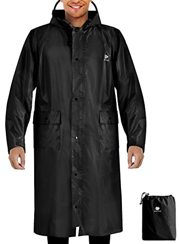 ANYOO Wasserdicht Regenmantel Radfahren Regenponcho Tragbar, Leicht, Lang | Regenjacke mit Kapuze & Reflektoren, Reißverschluss+Druckknopf, verstellbare Ärmel, Unisex, für Backpacking Wandern Camping