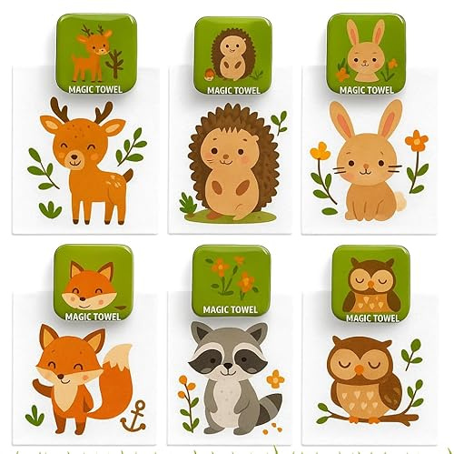 KAMACA 6er Set Magische Handtücher Baumwolle Zaubertuch für Kinder Zauberhandtuch Mitgebsel Geschenkidee Kindergeburtstag Geschenk Reisen (6er Set Waldtiere)