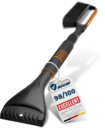 Upgrade4cars Eiskratzer Auto mit Besen Hochwertig & Stabil | Premium Schneebesen Lackschonend & Lang | Scheibenkratzer verstellbar inkl. Ergonomischer Griff & Bürste