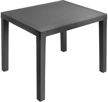 Spetebo Kunststoff Gartentisch rechteckig anthrazit - 78 x 72 cm | Campingtisch, Dekor in Rattan Optik, Balkontisch Terrassentisch, Outdoor Garten, wetterfest