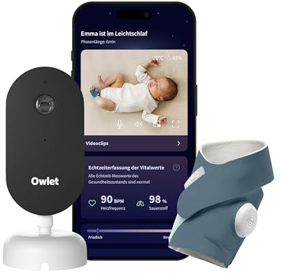 Owlet Dream Duo – Smartes Babyphone mit Sock & 2K-Kamera, Bedtime Blue | Sensorbasiertes Babyphone mit Schlaftracking, Echtzeit-Benachrichtigungen, WLAN, App-Steuerung, 0–18 Monate
