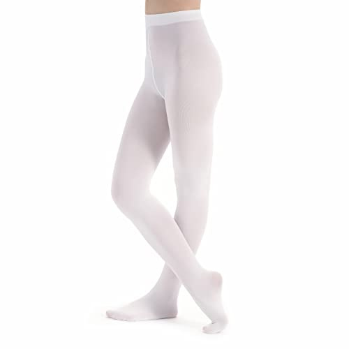 tanzmuster ® Ballettstrumpfhose Mädchen - Lena - kein Kratzen und Rutschen, äußerst strapazierfähig (keine Laufmaschen), Strumpfhose fürs Kinder Ballett in weiß, Größe 92-110