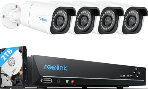 Reolink 4K Überwachungskamera Aussen Set, 8CH Videoüberwachung mit 4X 8MP PoE IP Kamera und 2TB HDD NVR für 24/7 Aufnahme Innen Outdoor, Personenerkennung und Fahrzeugerkennung, IP67, RLK8-800B4