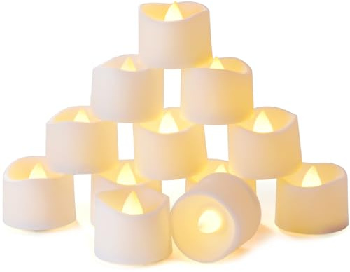 Homemory 12 led teelichter mit Timer, elektrische flackernde batteriebetriebene Kerzen, 6 Stunden an und 18 Stunden aus, 3.2x3.6 cm, Plastik