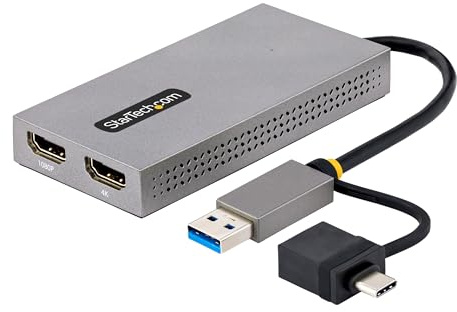 StarTech USB 3.0 A/C auf 2x HDMI Konverter, 4K 30Hz und 1080p, Win/Mac | Dual Monitor Adapter, Externe Grafikkarte, 11cm Kabel, ChromeOS, USB-betrieben