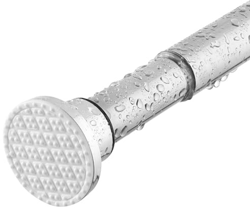 Silber Duschvorhangstange ohne Bohren aus Edelstahl, Feder Spannstange | Ausziehbare Rostfrei & Rutschfest, 70 bis 195cm Teleskopstange für ihre Badewanne