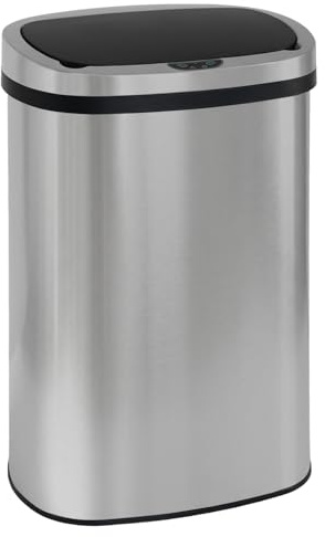 FDW Mülleimer mit Sensor & Deckel, Edelstahl, 50 L Küchenmülleimer, Smart, Automatisch, Berührungslos, Elektrischer Mülltonne, Wasserdicht, Silber
