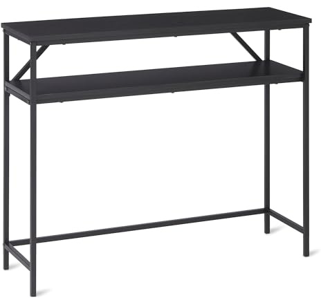 Amazon Basics Rechteckiger Konsolentisch mit Ablage, Stahlrahmen, 30cm (T) x 100cm (B) x 80cm (H),Schwarz