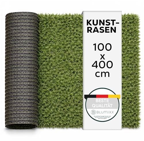 Kunstrasen 100x400 cm – Täuschend Echter, Pflegeleichter Grasteppich für Balkon, Terrasse & Garten, Weiche Textur, UV-Beständig, Leicht Zuschnittbar, mit Drainagelöchern, Robust & Langlebig