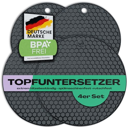 Netrox 4er Set Topfuntersetzer aus Silikon, hitzebeständig | BPA-Frei, rutschfest, Untersetzer für Töpfe, Teekannen und Pfannen, Silikonunterlage für die Küche, Untersetzer Topf