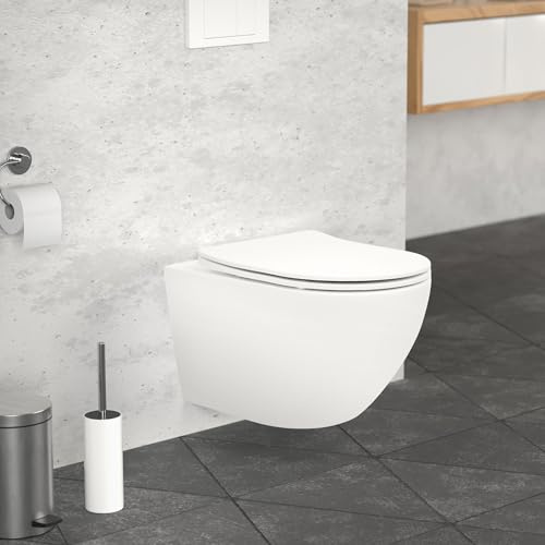 ECD Germany Spülrandloses Hänge WC weiß matt mit WC-Sitz abnehmbar aus Duroplast Softclose Absenkautomatik, Wand-WC Tiefspüler verlängerte Ausladung 54 cm, Design Toilette Sanitärkeramik, Tiefspül-WC