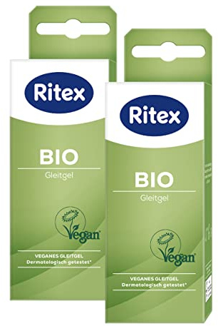 Ritex Bio Gleitgel – wasserbasiert natürlich 2 x 50 ml, Gleitgel Bio vegan, frei von Duft- und Farbstoffen – kondomgeeignet, dermatologisch getestet, Made in Germany