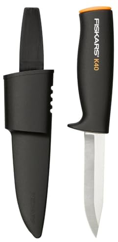 Fiskars Universalmesser, Inklusive Köcher zum sicheren Verstauen, Länge: 22,5 cm, Schwarz/Orange, K40, 1001622