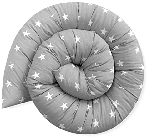 Bebeloo Bettschlange Bettkissen Seitenschläferkissen Nackenrolle Schlafkissen Kuschelschlange Stillkissen Zierkissen Zugluftstopper Body Pillow Baumwolle (Sternchen Grau, 140 cm)