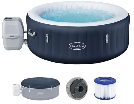 Bestway Whirlpool Miami 4 Personen Dunkelblau Ø 180 x 66 cm | 120 AirJet-Düsen mit Sprudelmassage; Hochleistungsheizung bis 40 °C und Polygon-Boden
