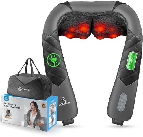 COMFIER Nackenmassagegerät mit Wärme,kabelloses Shiatsu Nacken und Rückenmassagekissen zur Linderung von Nacken, Schulter und Beinschmerzen,Geschenke für Männer Frauen