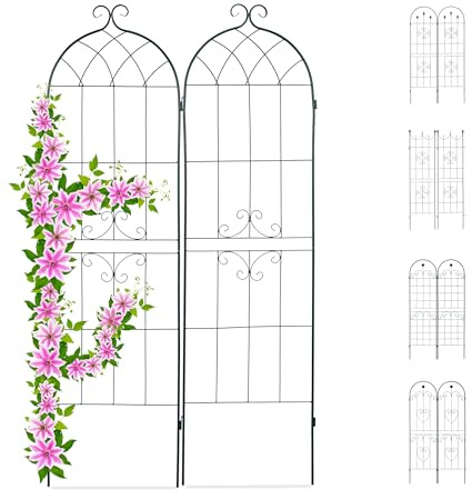 Relaxdays Rankgitter 2er Set, Metall, 180 x 50 cm, Rankhilfe Garten, Vintage, versch. Designs, zum Stecken, dunkelgrün