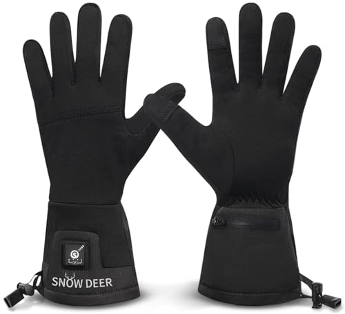 SNOW DEER Beheizbare dünne Handschuhe Liner für Damen & Herren, mit 7,4 V/2200 mAh Akku, 3 Heizstufen – wiederaufladbare Handschuhe mit Heizung für Skifahren, Radfahren & Winter-Alltag