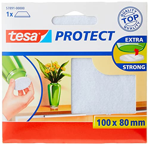 tesa Protect Filzgleiter - 1 Stück - 100 mm x 80 mm - Weiß | Rechteckiger Möbelgleiter für Stühle, Tische und andere Möbel - schützt empfindliche Untergründe wie Parkett oder Laminat