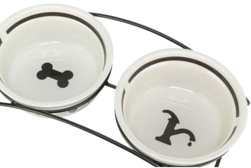 TRIXIE 24642 Napf-Set Eat on Feet, 2 × 1,6 l/ø20 cm, weiß/schwarz, 4011905246420, mehrfarbig