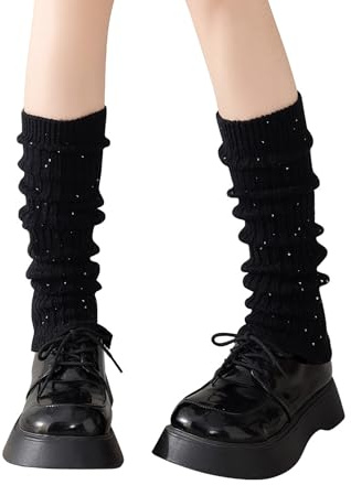 Yawlsow Stulpen Damen Knöchelwärmer Winter Gestrickte Beinwärmer für Mädchen Frauen Leg Warmers Y2k Rüschen Beinstulpen niedlich Kawaii Kniestrümpfe Harajuku-Zubehör für Warm Ballett Yoga Tanz
