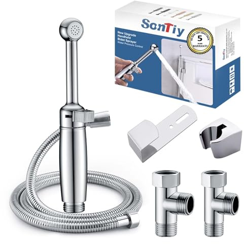 Messing Bidet Handbrause Set, SonTiy Toilette Bad Bidet Aufsatz Waschen Duschkopf mit Einstellbarem Druck &Halterung, Schlauch Chrom Bidet Armaturen für WC, Persönliche Hygiene&Windelreinigung