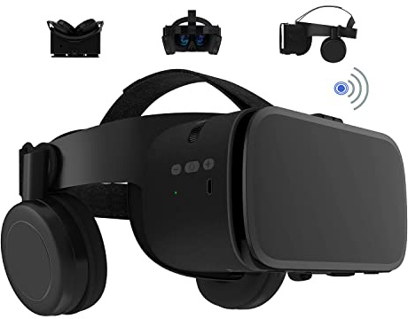 VR Brille Headset für iPhone und Android-Telefone, kabellose 3D-Virtual-Reality-Bluetooth-Brille mit Fernbedienung zum Spielen von Filmen, 4,7-6,2-Zoll-Telefon (Schwarz)