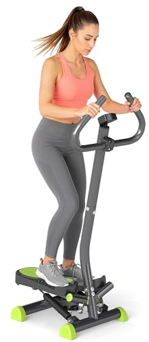 HOMCOM Stepper Fitness Swing Stepper mit LCD-Schirm und Handgriff Hometrainer für Zuhause bis 100 kg Stahl ABS Grau+Grün 55 x 44 x 108 cm