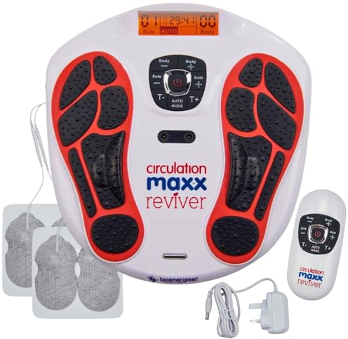 Fußmassagegerät EMS Durchblutungsstimulator – Circulation Maxx Ultra Reviver Reizstrom-Gerät für Füße & Beine, 99 Stufen, 2 Kanäle & Fernbedienung | Muskelentspannung & Wellness zuhause | Vytaliving